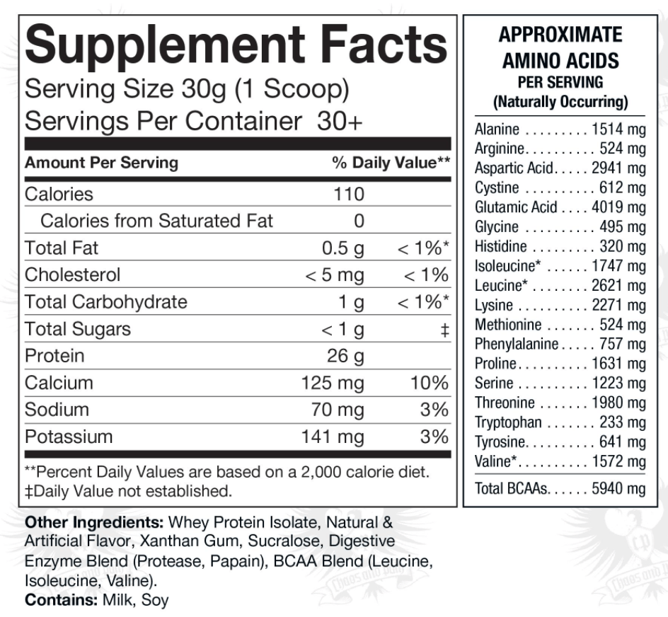 ONLY ISOLATE™  - Supplement Facts - Vanilla